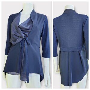 CREA Concept Wrap Cardigan EU 42 US L Navy Blue Flowy Blouse LagenLook